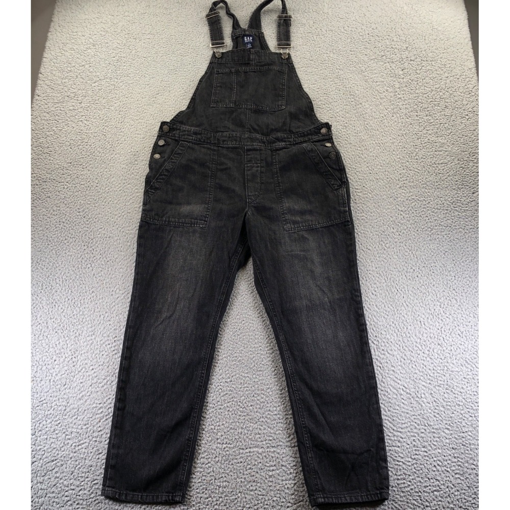 Gap Overalls Womens Medium True Black Relaxed Denim Bib Jeans Workwear Pocket